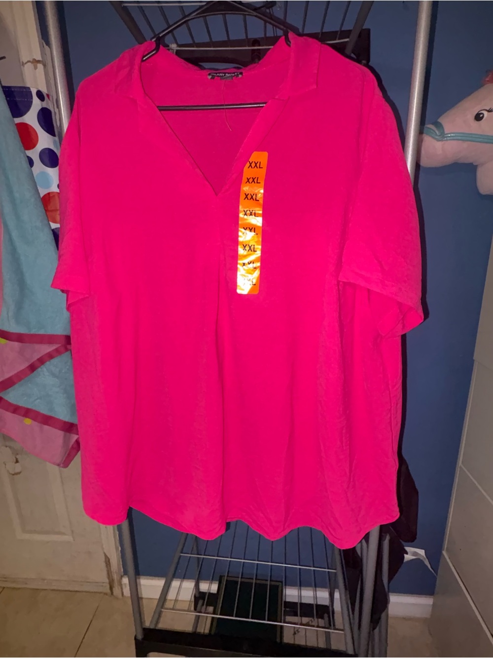 Hilary Radley V-Neck Short Sleeve Top - Hot Pink